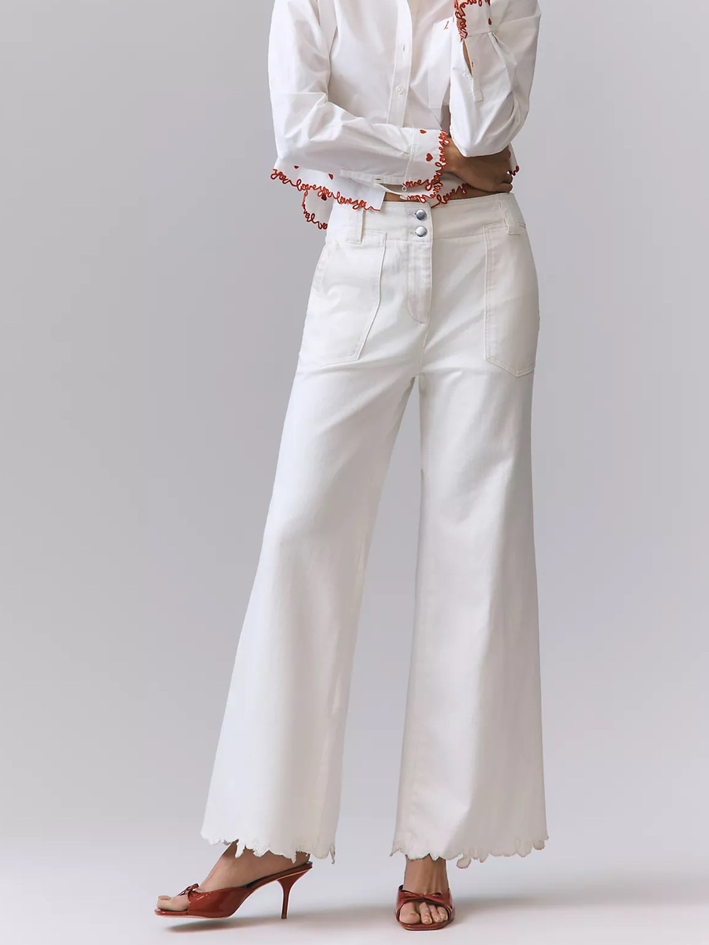 NWT Size 28 -Naomi Embroidered High-Rise Crop Wide-Leg Jeans Cotton (NWT US$148)